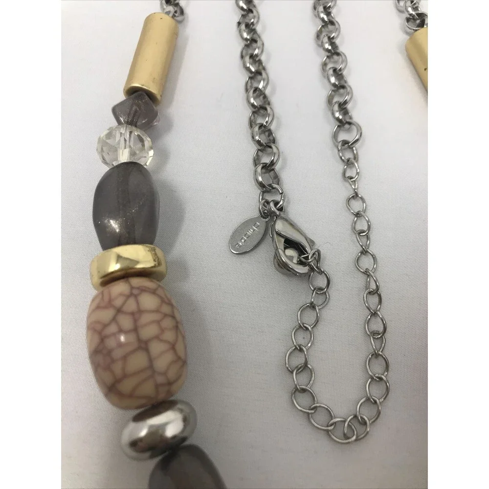 CHICO'S Necklace Chunky Beads Pink Gray Clear Gold Tone Statement